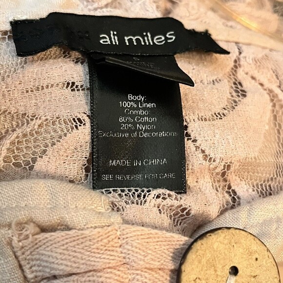 Ali Miles S Blush Linen Blouse Jacket Lace Details Boho Lagenlook Romant… - Picture 3 of 12